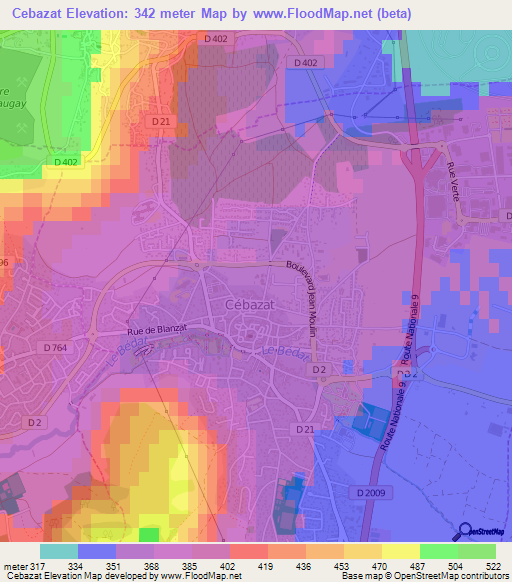 Cebazat,France Elevation Map