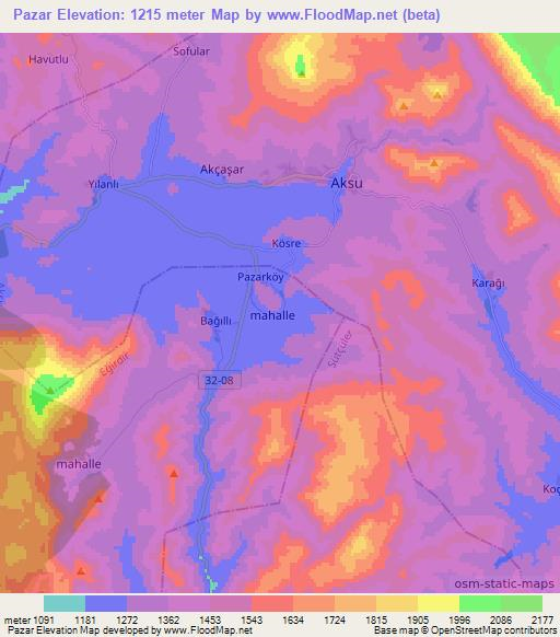 Pazar,Turkey Elevation Map