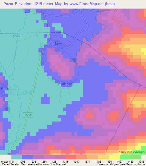 Pazar,Turkey Elevation Map