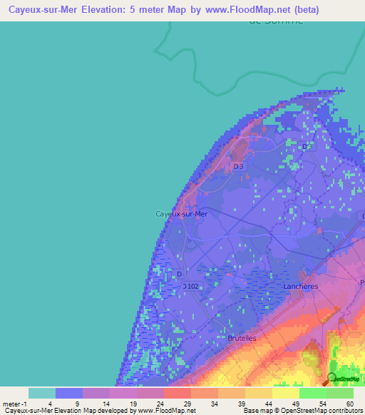 Cayeux-sur-Mer,France Elevation Map