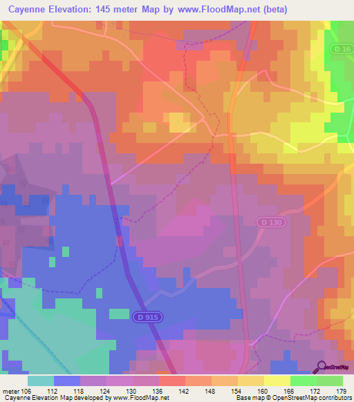 Cayenne,France Elevation Map