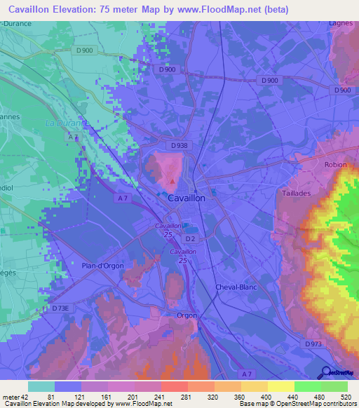 Cavaillon,France Elevation Map