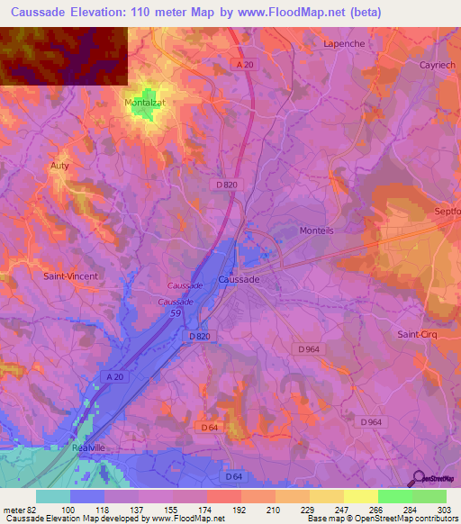 Caussade,France Elevation Map