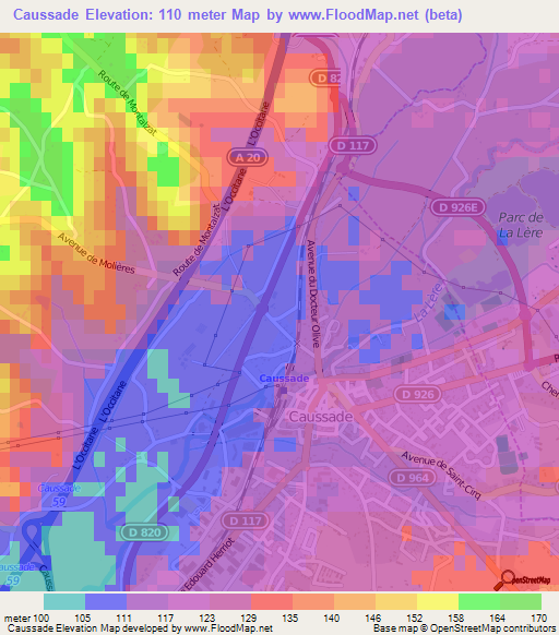 Caussade,France Elevation Map