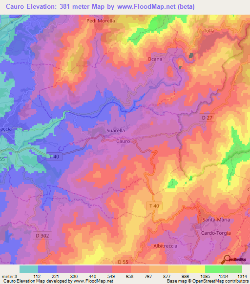 Cauro,France Elevation Map