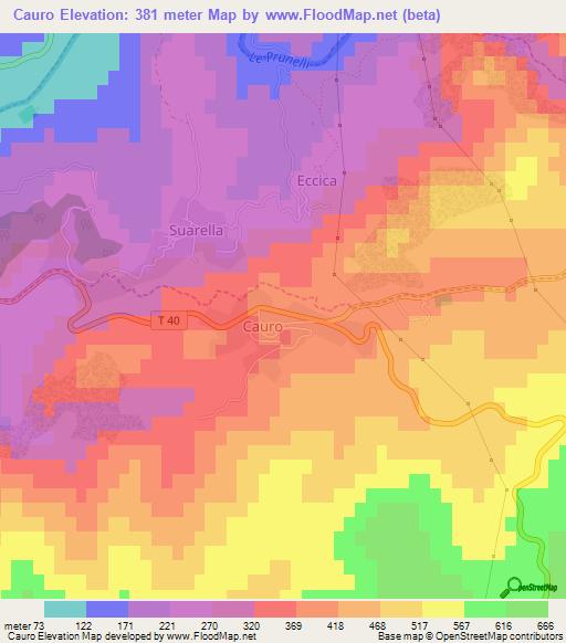 Cauro,France Elevation Map