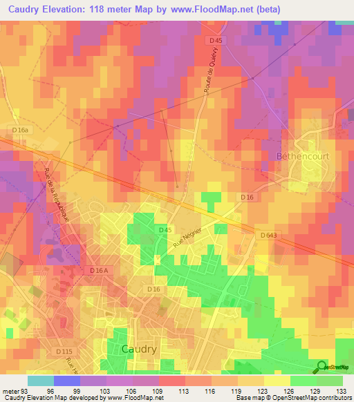 Caudry,France Elevation Map