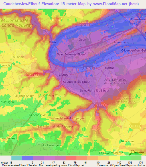 Caudebec-les-Elbeuf,France Elevation Map