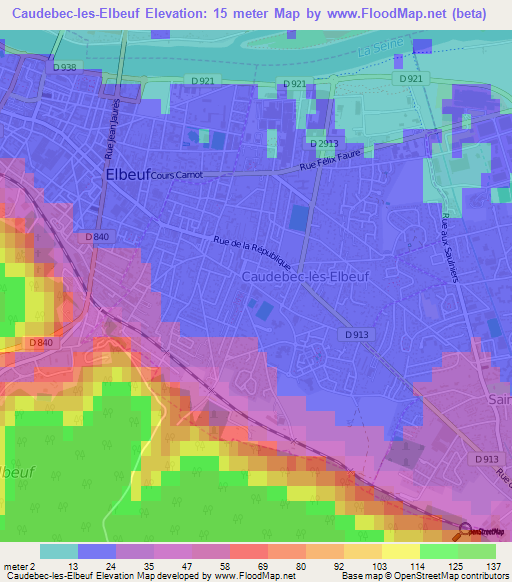 Caudebec-les-Elbeuf,France Elevation Map