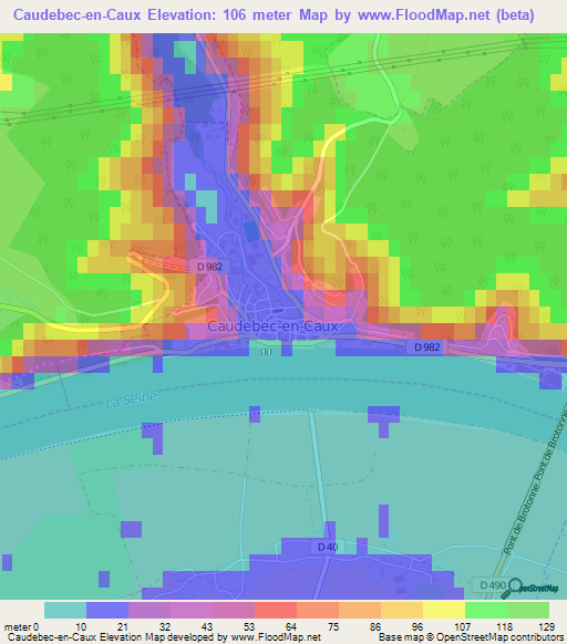 Caudebec-en-Caux,France Elevation Map