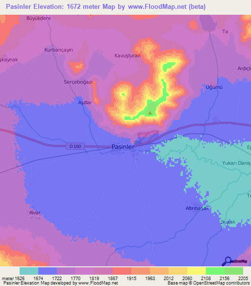 Pasinler,Turkey Elevation Map