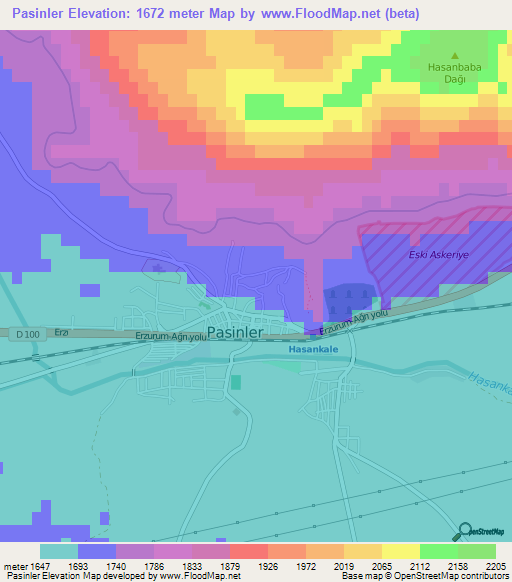 Pasinler,Turkey Elevation Map