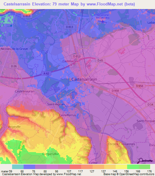 Castelsarrasin,France Elevation Map