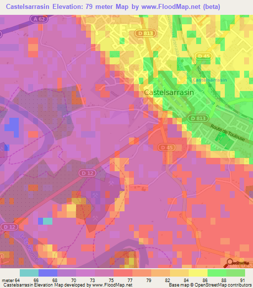 Castelsarrasin,France Elevation Map