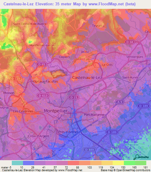 Castelnau-le-Lez,France Elevation Map