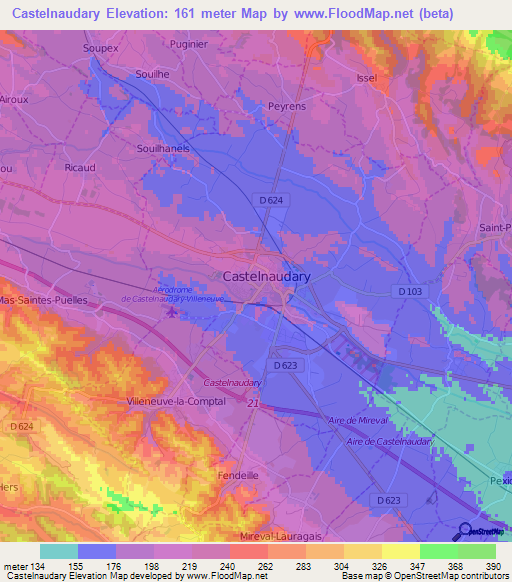 Castelnaudary,France Elevation Map