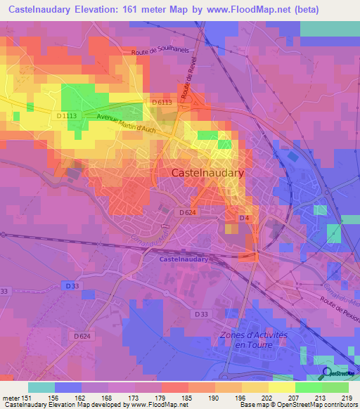 Castelnaudary,France Elevation Map