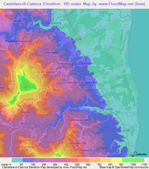 Castellare-di-Casinca,France Elevation Map