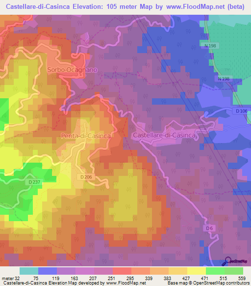 Castellare-di-Casinca,France Elevation Map