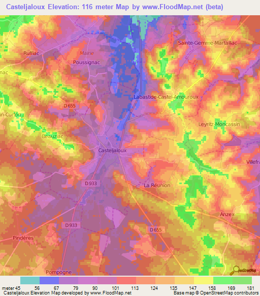 Casteljaloux,France Elevation Map