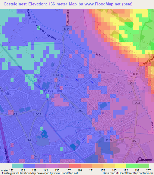 Castelginest,France Elevation Map