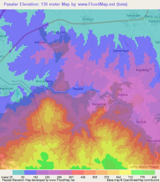 Pasalar,Turkey Elevation Map