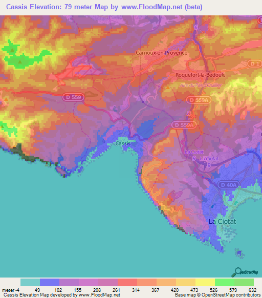 Cassis,France Elevation Map