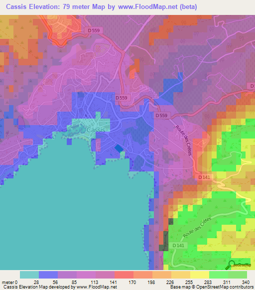 Cassis,France Elevation Map