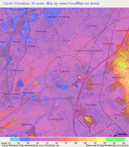 Carvin,France Elevation Map