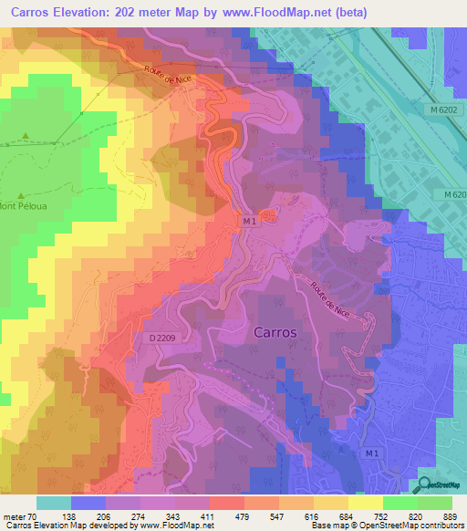 Carros,France Elevation Map