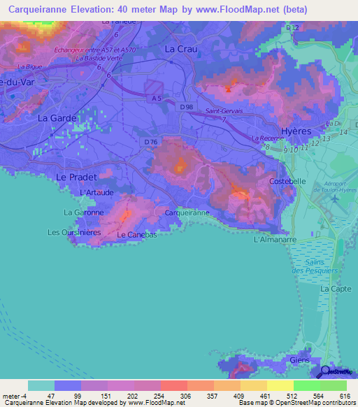 Carqueiranne,France Elevation Map