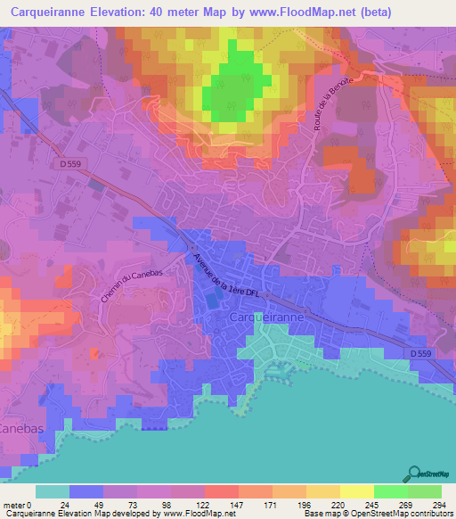 Carqueiranne,France Elevation Map