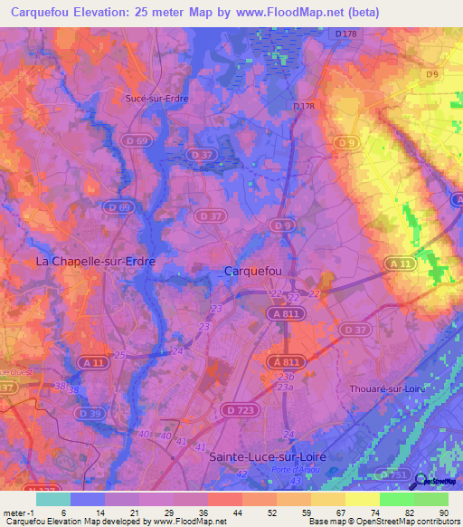 Carquefou,France Elevation Map