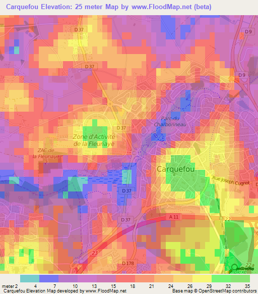 Carquefou,France Elevation Map