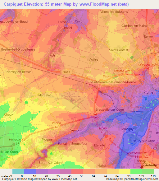 Carpiquet,France Elevation Map