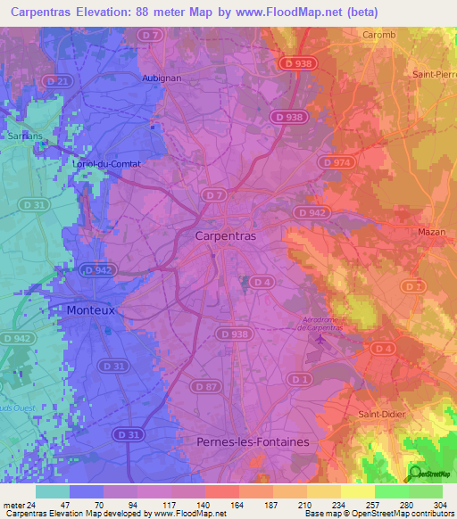 Carpentras,France Elevation Map