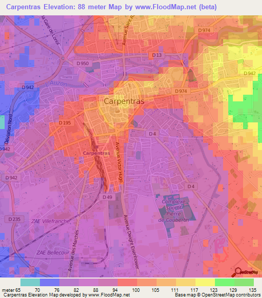 Carpentras,France Elevation Map