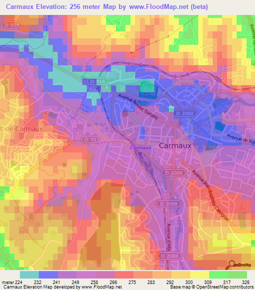 Carmaux,France Elevation Map