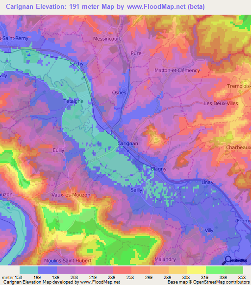 Carignan,France Elevation Map