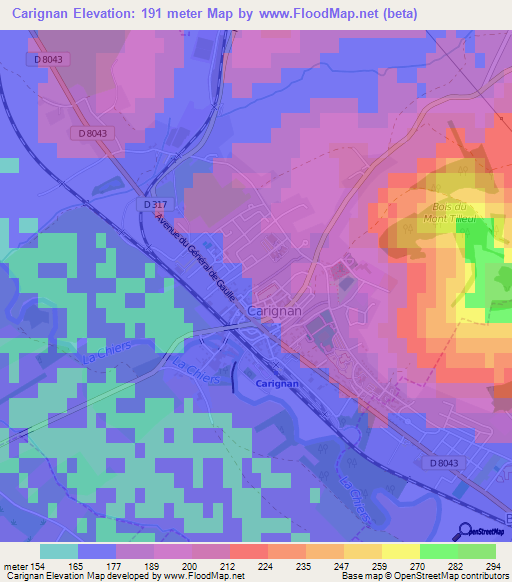 Carignan,France Elevation Map