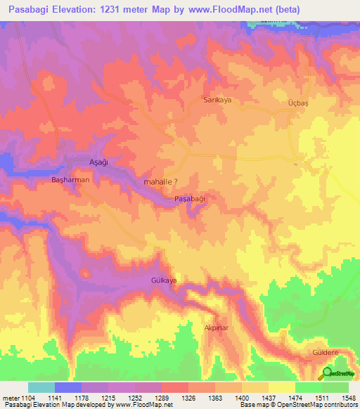 Pasabagi,Turkey Elevation Map