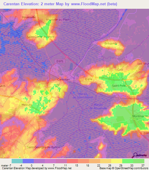 Carentan,France Elevation Map