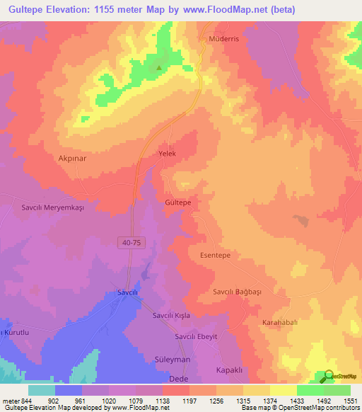 Gultepe,Turkey Elevation Map