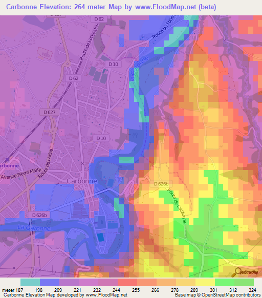 Carbonne,France Elevation Map