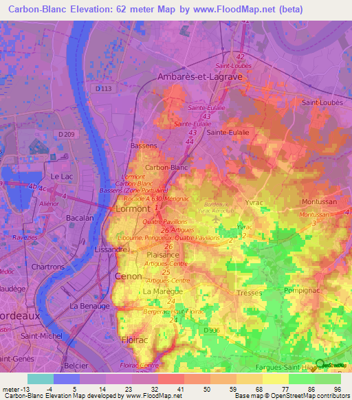 Carbon-Blanc,France Elevation Map