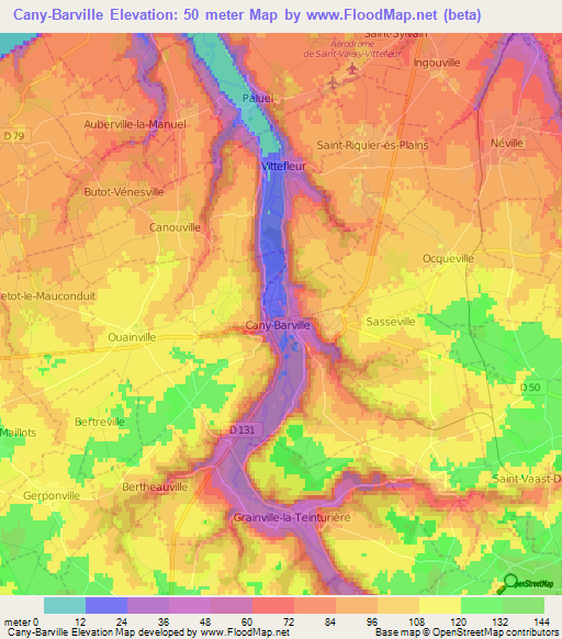 Cany-Barville,France Elevation Map