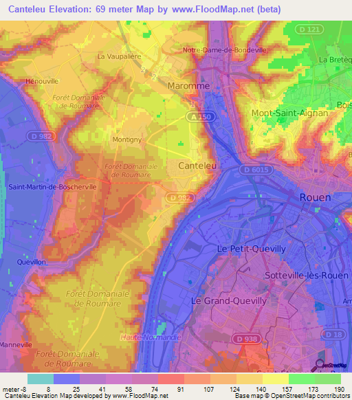 Canteleu,France Elevation Map