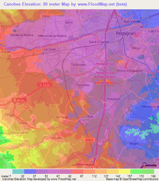 Canohes,France Elevation Map