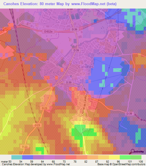 Canohes,France Elevation Map