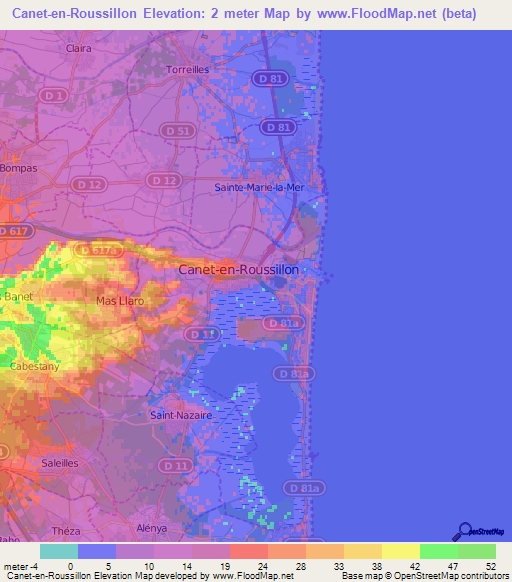 Canet-en-Roussillon,France Elevation Map